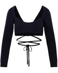 Patou - Truien & Vesten ,Zwart ,Wol Wrap-Back Kabel Gebreide Top - Lyst