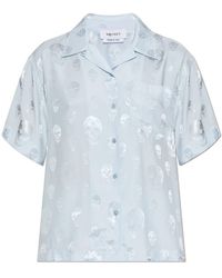 McQueen - Overhemden ,Blauw ,Satijn Skull Print Hawaiian Shirt - Lyst