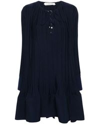 Lanvin - Dunkelblaues kleid mit schnürung am v-ausschnitt - Lyst