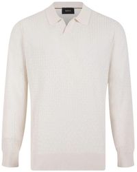 BOSS - Tops ,Wit ,Camel Silk Polo Shirt - Lyst