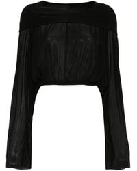 Rick Owens - Tops ,Zwart ,Zwarte Dolman Mouw Semi-Transparante T-Shirt - Lyst