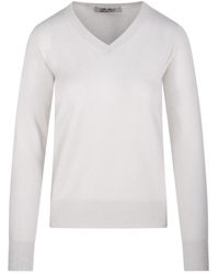 Max Mara - Truien & Vesten ,Wit ,Wol Idoneo V-Hals Trui - Lyst