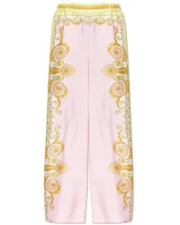 Versace - Broeken ,Roze ,Zijden Broek Met Rechte Pijpen - Lyst