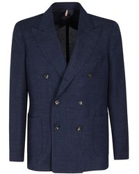 Santaniello - Schmale Woll Leinen Doppelreihige Jacke - Lyst