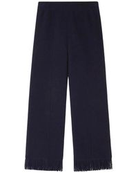 Alanui - Broeken ,Blauw ,Polyester Wijde Gebreide Broek Met Franje Detail - Lyst