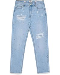 Oltre - Jeans ,Blauw ,Katoen Ripped Jeans Met Studs - Lyst