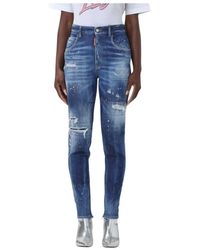DSquared² - Jeans ,Blauw ,Katoen Blauwe Paint Splatter Jeans Voor Vrouwen - Lyst