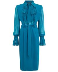 Alberta Ferretti - Kleedjes ,Blauw ,Midi Jurk Met Riem - Lyst