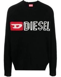 DIESEL - Rundhals-Pullover aus Wolle mit Cut-up-Logo - Lyst
