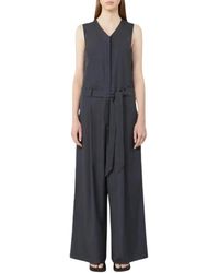 Max Mara - Jumpsuits & Playsuits ,Blauw ,Katoen Jumpsuit Met Riem En V-Hals - Lyst