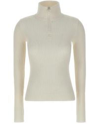 Courreges - Truien & Vesten ,Wit ,Ribbed Turtleneck Half-Zip Sweater - Lyst