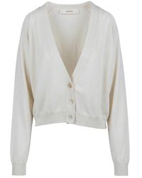 Jucca - Truien & Vesten ,Wit ,Katoen Raglan V-Hals Vest - Lyst
