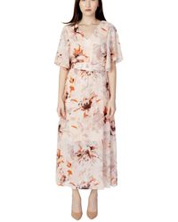 Vila - Kleedjes ,Polyester Bloemen V-Hals Jurk Roze Polyester - Lyst