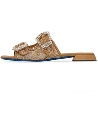 Loriblu - Schoenen ,Oranje ,Leer Muiltjes Van Raffia En Kalfsleer Met Pompoenkleurige Juweelgespen - Lyst