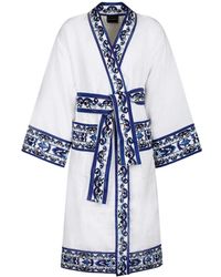 Dolce & Gabbana - Nachtkleding ,Wit ,Katoen Barocco Logo Print Signature Badjas - Lyst