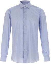 Barba Napoli - Overhemden ,Blauw ,Katoen Gestreept Poplin Overhemd - Lyst