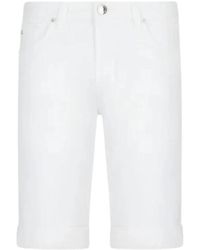 Emporio Armani - Bermuda in cotone lucido con risvolto-bianco - Lyst