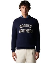 Brooks Brothers - Truien & Vesten ,Blauw ,Wol Shetland Wool Logo Crewneck - Lyst