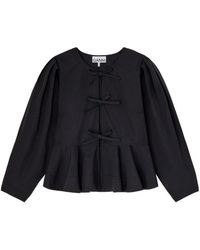 Ganni - Katoenen Poplin Peplum Strik Blouse - Lyst