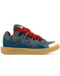 Lanvin - Sneakers in pelle blu e rossa curb - Lyst