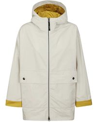 Aspesi - Jassen ,Grijs ,Katoen Witte Katoenen Bomberjack Met Gele Accents - Lyst
