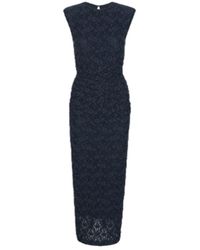 ROTATE BIRGER CHRISTENSEN - Blaues Blumen Spitzenkleid Mit Rundhalsausschnitt - Lyst