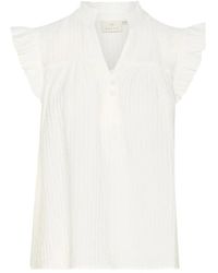 Kaffe - Overhemden ,Wit ,Nylon Vrouwelijke Blouse Met Ruches Mouwen - Lyst