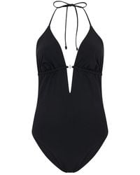 Tory Burch - Badmode ,Zwart ,Nylon Eendelig Badpak Met Amerikaanse Kraag - Lyst
