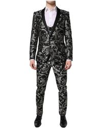 Dolce & Gabbana - Kostuums ,Zwart ,Polyester Zwart Grijs Martini Jacquard Herenpak - Lyst