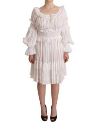 Dolce & Gabbana - White cotton frilled mousseline off shoulder dress - Lyst