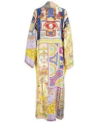 Etro Silk light kimono coat with ornamental print Amarillo