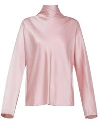 Forte Forte - Zijden Satijnen Blouse Met Hoge Hals En Kimono Mouwen - Lyst