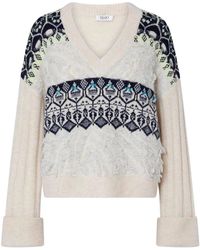 Liu Jo - Truien & Vesten ,Wol Natuurlijke Fair Isle V-Hals Trui - Lyst