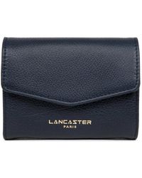 Lancaster - Accessoires ,Blauw ,Leer Flap Portemonnee Met Drukknoopsluiting - Lyst