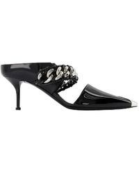 McQueen - Zwarte Leren Sandalen Met 6 Cm Hak - Lyst