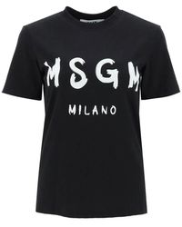 MSGM - Tops ,Zwart ,Katoen Brushed Logo T-Shirt - Lyst