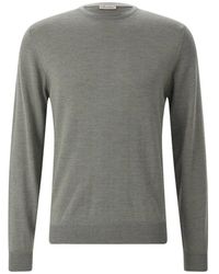 Stenströms - Truien & Vesten ,Groen ,Wol Merino Crew Neck Met Elleboogstukken - Lyst