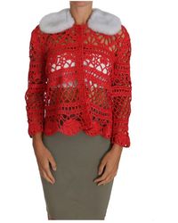 Dolce & Gabbana - Truien & Vesten ,Rood ,Raffia Gehaakte Gebreide Cardigan - Lyst