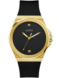 Guess - BR GLD CS W/BR GLD TR/SUN BLK DMND DL/BLK SMTH SILICONE STRP - Lyst