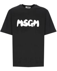 MSGM - Magliette in cotone nera con logo - Lyst