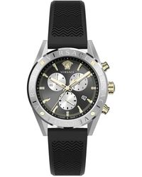 Versace - Accessoires ,Veelkleurig ,V-Chrono Chronograaf Horloge Zwart Silicone - Lyst