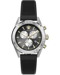 Versace - Accessoires ,Veelkleurig ,V-Chrono Chronograaf Horloge Zwart Silicone - Lyst