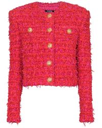 Balmain - Cropped-Jacke Aus Tweed Mit Pailletten - Lyst