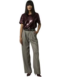 Kocca - Broeken ,Grijs ,Relaxed Fit Broek Met Dubbele Riem - Lyst