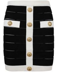 Balmain - Rokken ,Zwart ,Polyester Gebreide Zwart Witte Mini Rok - Lyst