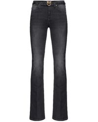 Pinko - Schwarze flare-fit jeans mit love birds stickerei - Lyst