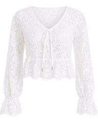 Michael Kors - Overhemden ,Wit ,Katoen Gebloemde Blouse Van Koordkant - Lyst