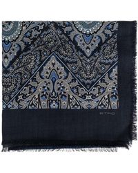 Etro - Accessoires ,Blauw ,Wol Wollen Sjaal Met Paisley- En Ruitmotief - Lyst