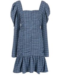 Ganni - Kleedjes ,Veelkleurig ,Stretch Seersucker Gathered Mini Jurk - Lyst