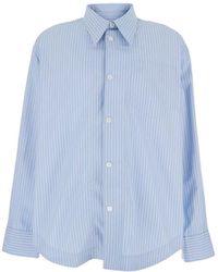 Ami Paris - Overhemden ,Blauw ,Katoen Gestreept Katoenen Boxy Overhemd - Lyst